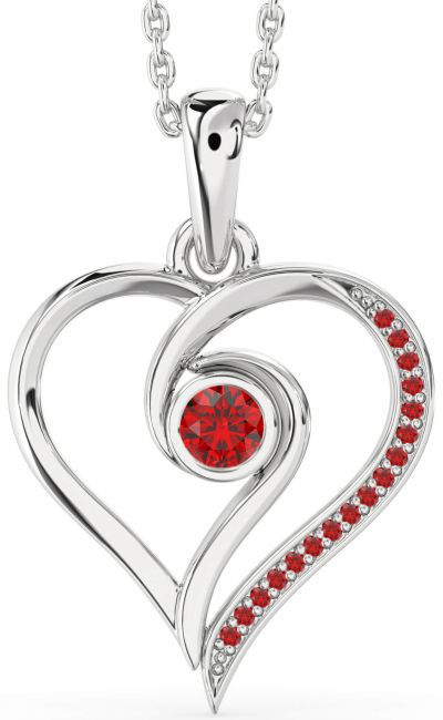 Ruby Silver Heart Necklace