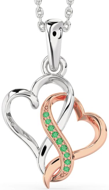 Emerald Rose Gold Silver Heart Infinity Necklace