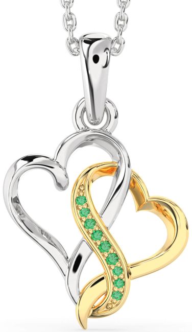 Emerald Gold Silver Heart Infinity Necklace