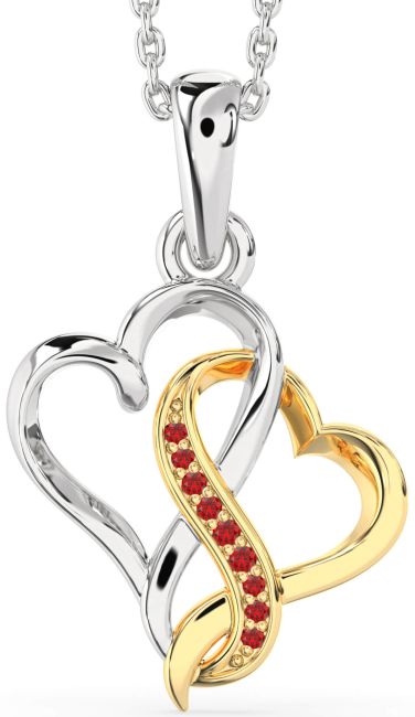 Ruby Gold Silver Heart Infinity Necklace