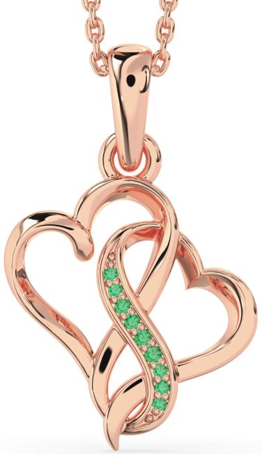 Emerald Rose Gold Heart Infinity Necklace