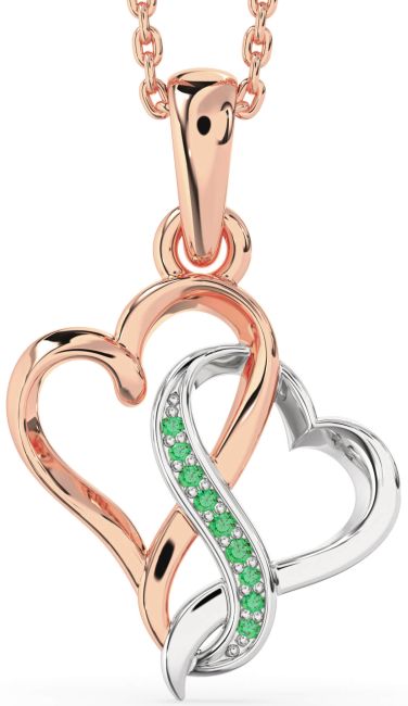 Emerald Rose Gold Silver Heart Infinity Necklace