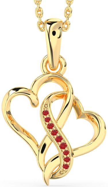 Ruby Gold Heart Infinity Necklace