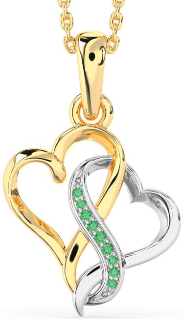 Emerald Gold Silver Heart Infinity Necklace
