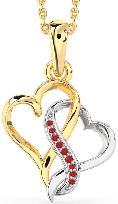 Ruby Gold Silver Heart Infinity Necklace