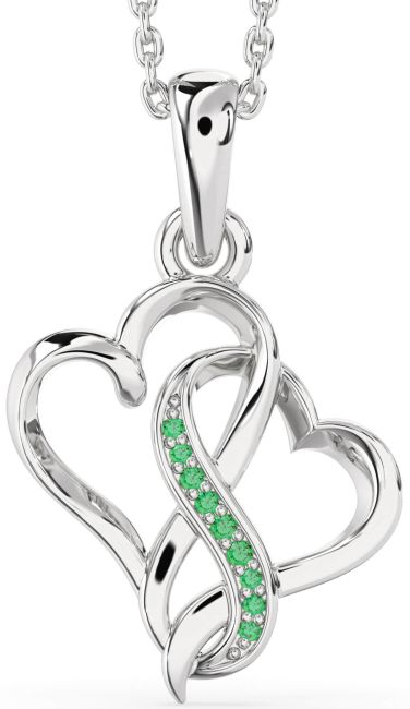 Emerald Silver Heart Infinity Necklace
