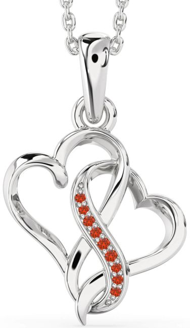 Fire Opal Silver Heart Infinity Necklace