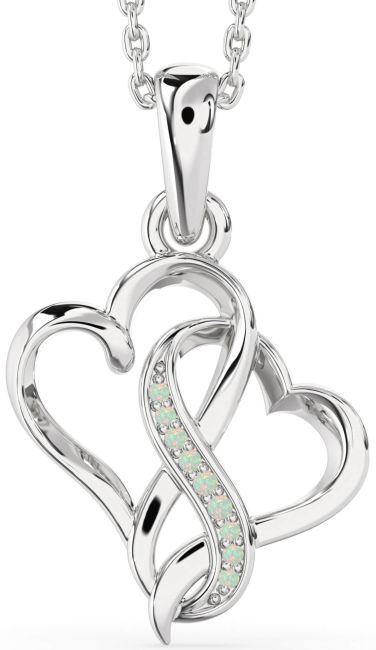 Opal Silver Heart Infinity Necklace