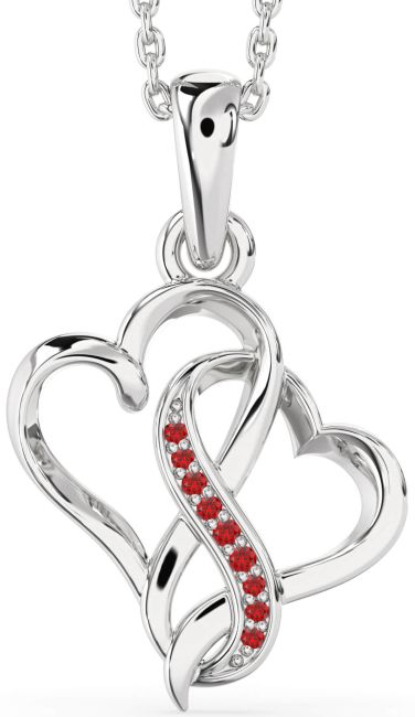 Ruby Silver Heart Infinity Necklace