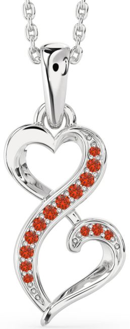 Fire Opal Silver Infinity Heart Necklace