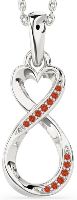 Fire Opal Silver Infinity Heart Necklace