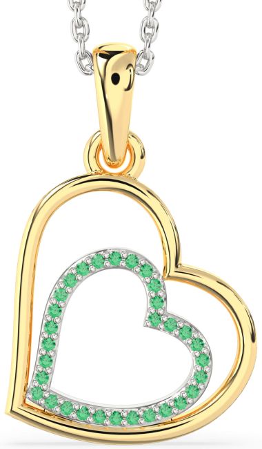 Emerald Gold Silver Heart Necklace