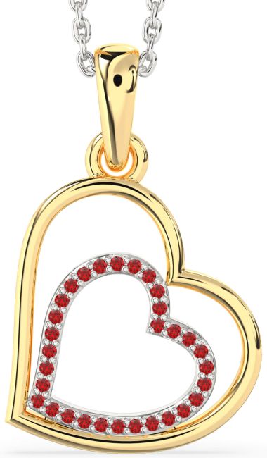 Ruby Gold Silver Heart Necklace
