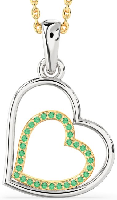 Emerald Gold Silver Heart Necklace