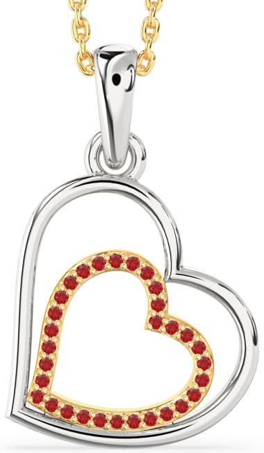 Ruby Gold Silver Heart Necklace