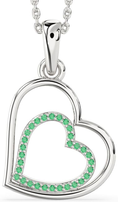 Emerald Silver Heart Necklace