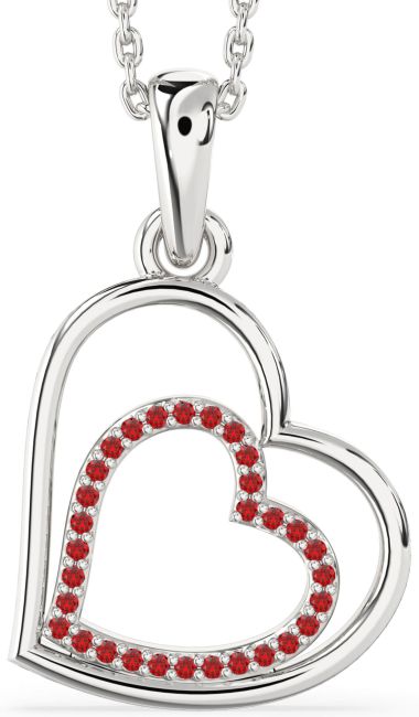 Ruby Silver Heart Necklace
