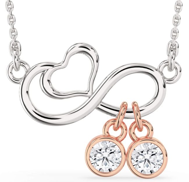 Diamond Platinum & Rose Gold Infinity Heart Necklace