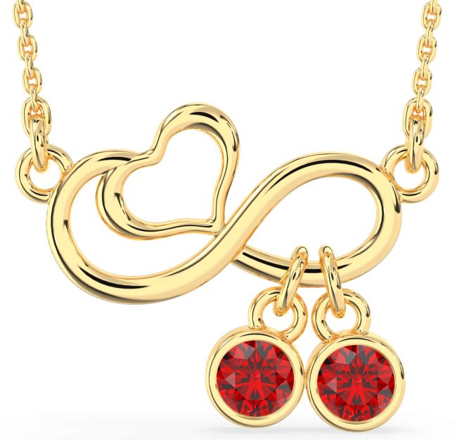 Ruby Gold Silver Infinity Heart Birthstone Necklace
