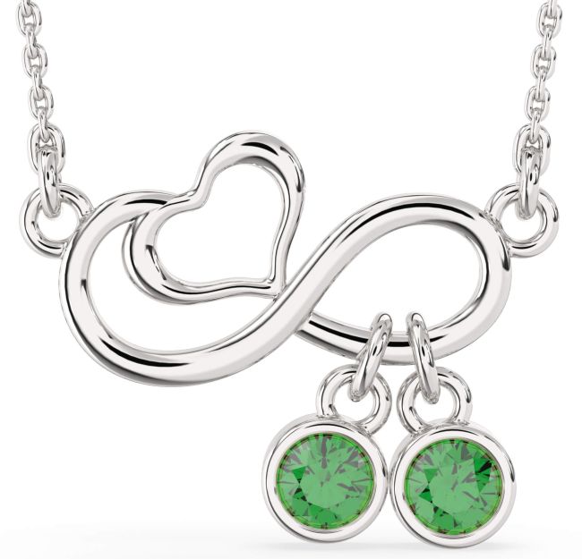 Emerald Silver Infinity Heart Birthstone Necklace