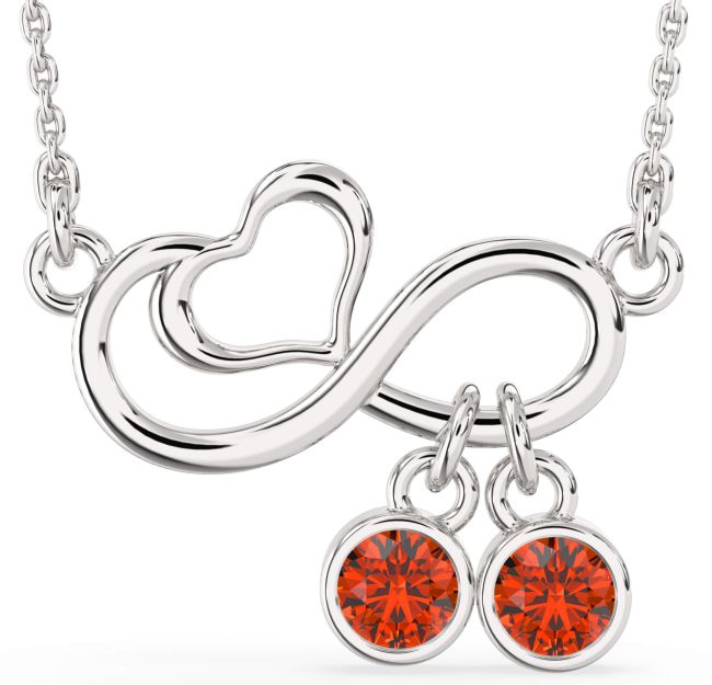 Fire Opal Silver Infinity Heart Necklace