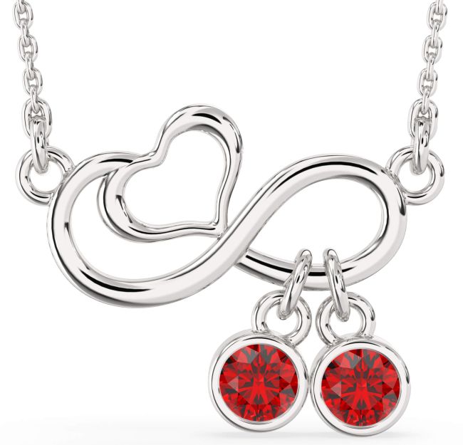 Ruby Silver Infinity Heart Birthstone Necklace