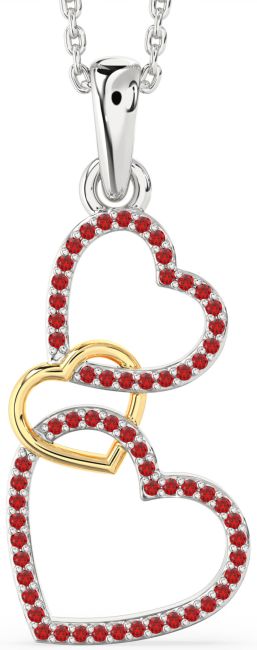 Ruby Gold Silver Heart Necklace