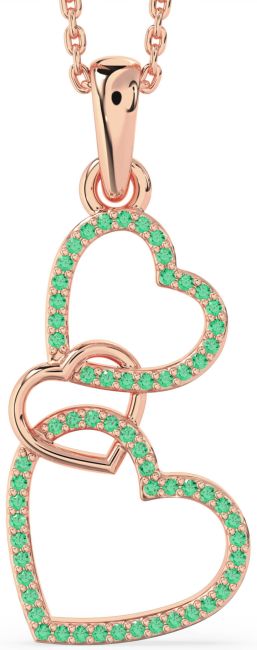 Emerald Rose Gold Silver Heart Necklace