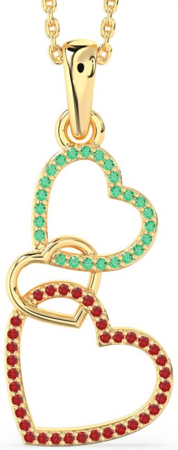 Emerald & Ruby Gold Heart Necklace