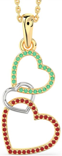 Emerald & Ruby Gold Silver Heart Necklace