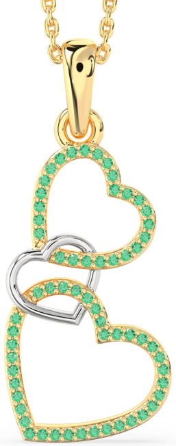 Emerald Gold Silver Heart Necklace