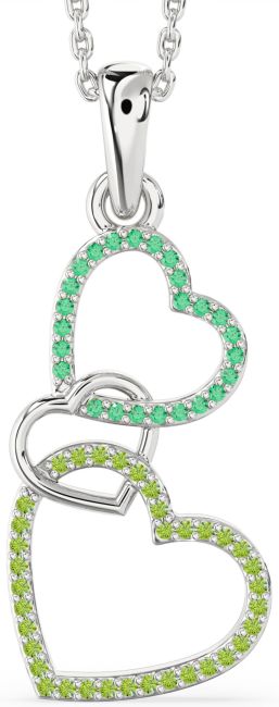 Emerald & Peridot Silver Heart Necklace