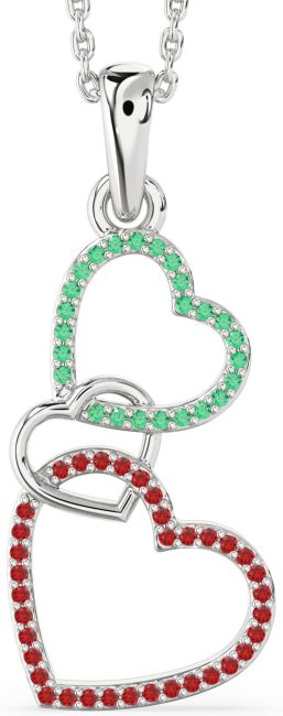 Emerald & Ruby Silver Heart Necklace