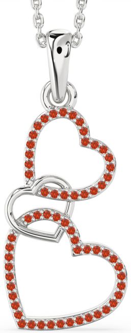 Fire Opal Silver Heart Necklace