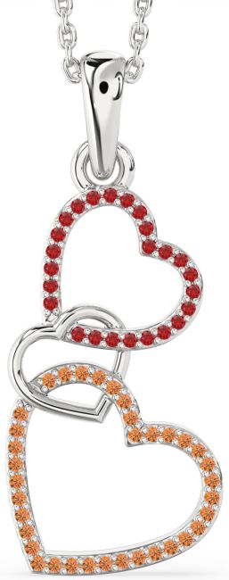 Ruby & Citrine Silver Heart Necklace