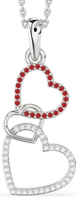 Diamond & Ruby Silver Heart Necklace
