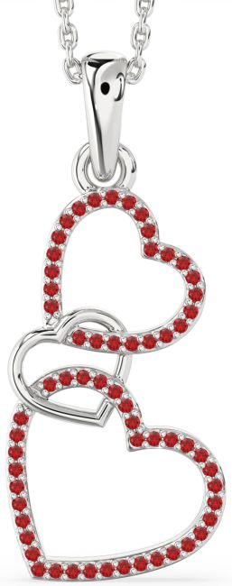 Ruby Silver Heart Necklace
