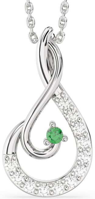 Diamond Emerald Silver Infinity Necklace