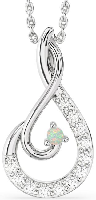 Diamond Opal Silver Infinity Necklace
