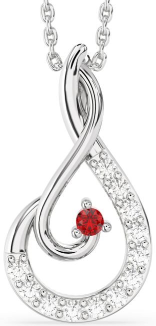 Diamond Ruby Silver Infinity Necklace