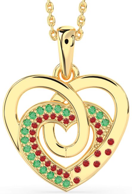 Emerald & Ruby Gold Heart Necklace