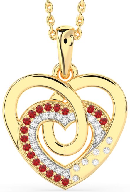 Diamond & Ruby Gold Silver Heart Necklace