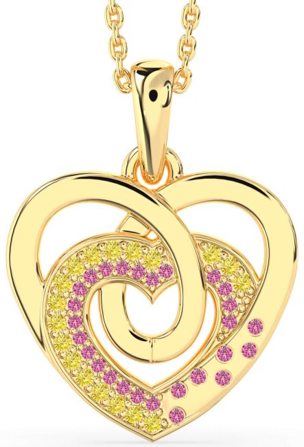 Yellow Diamond & Pink Sapphire Gold Heart Necklace