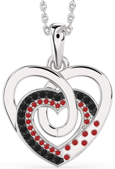 Black Diamond & Ruby Silver Heart Necklace