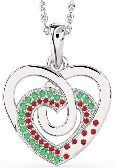 Emerald & Ruby Platinum Heart Necklace