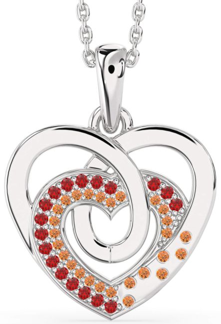Ruby & Citrine Silver Heart Necklace