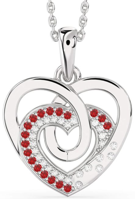 Diamond & Ruby Silver Heart Necklace