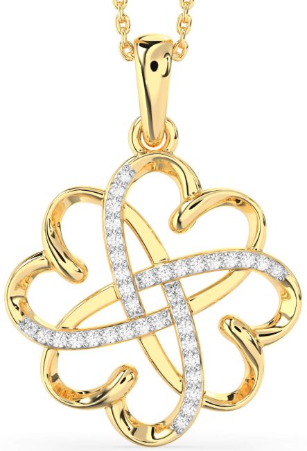 Large Diamond Gold Heart Flower Necklace