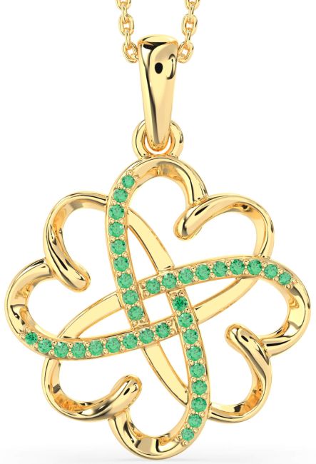 Large Emerald Gold Heart Flower Necklace