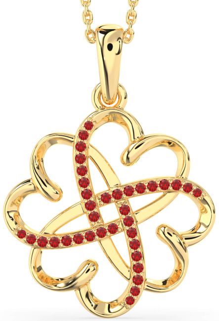 Large Ruby Gold Heart Flower Necklace